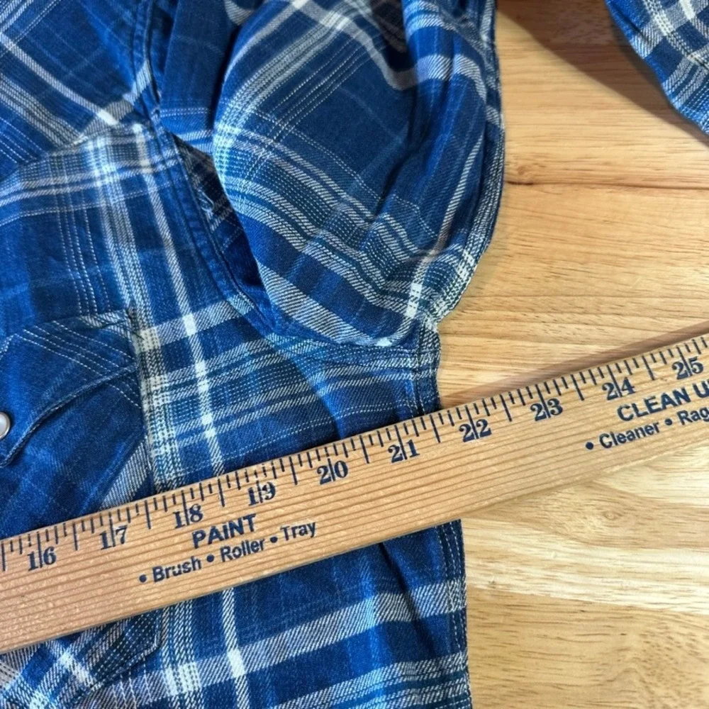 Levis Pearl Snap Shirt Long Sleeve Western Mens Medium Blue Plaid Levi's NEW